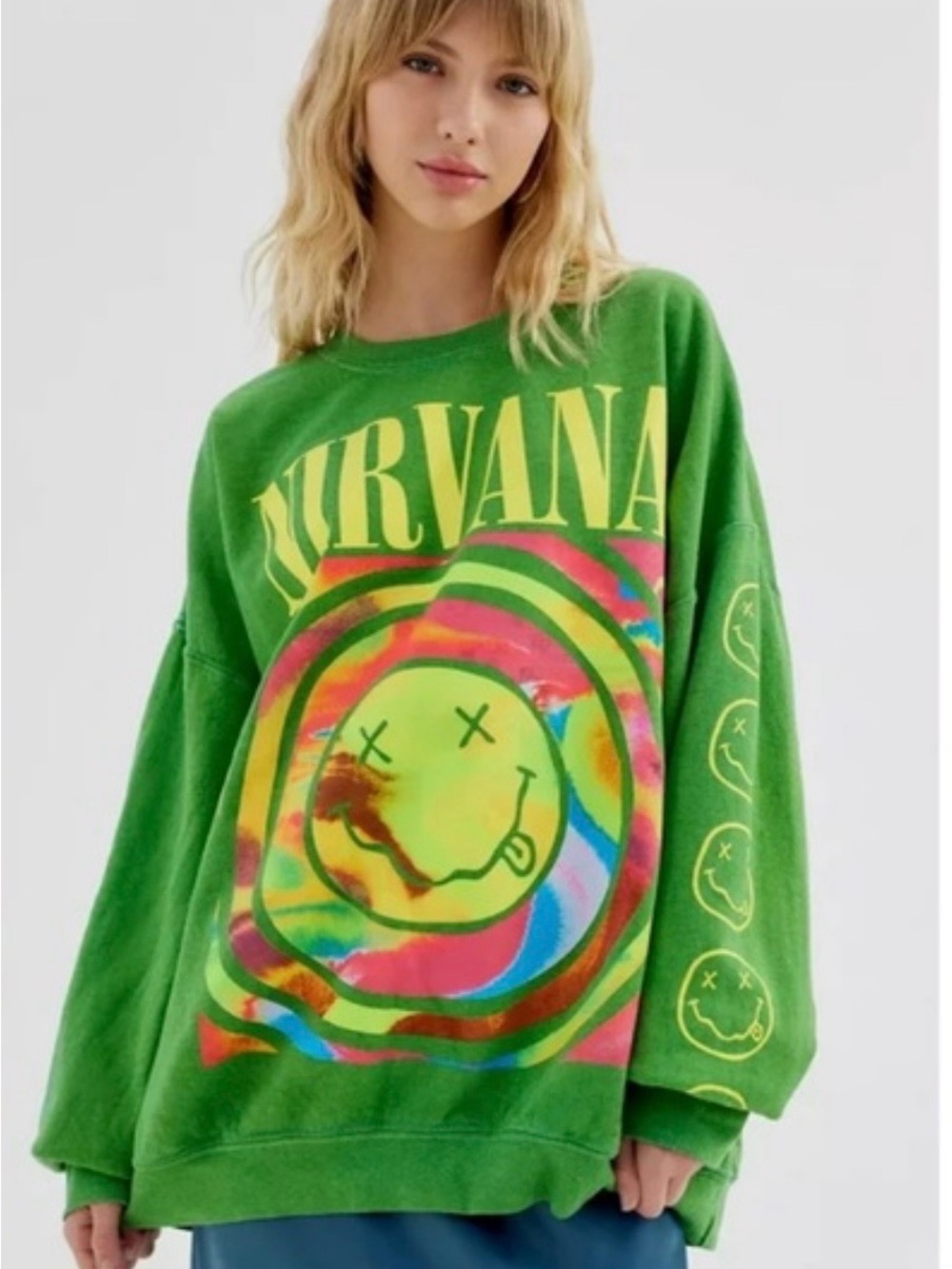 Nirvana Green Tie-Dye Graphic Sweatshirt